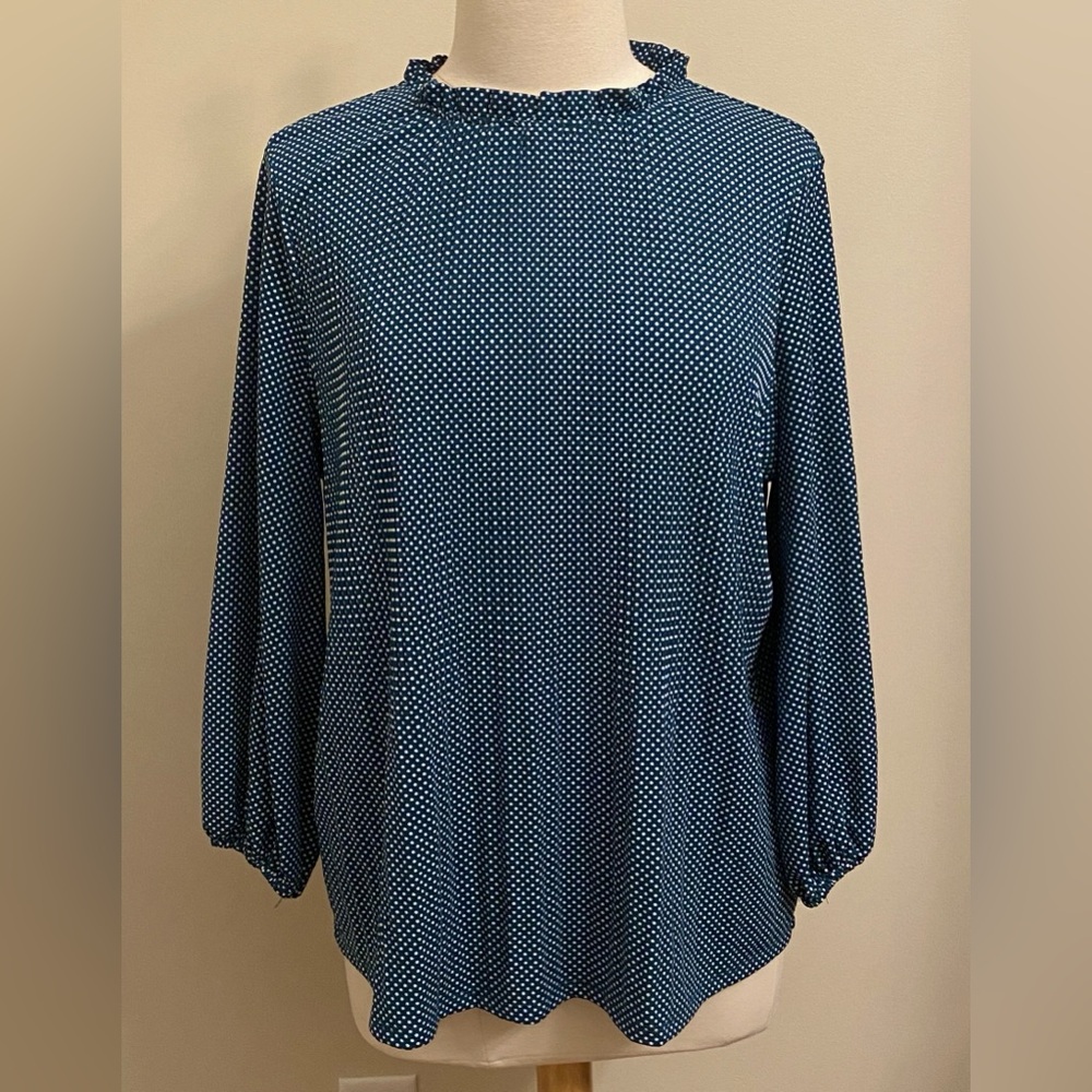Adrianna Papell Dark Green White Micro Dot SZ L Dark Academia Boho Romantic Top